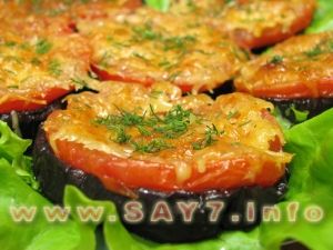 Baked eggplants with tomatoes and cheese