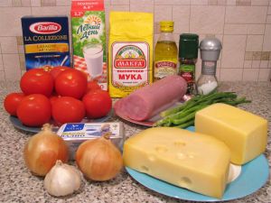 Лазанья с помидорами, сыром и ветчиной. Ингредиенты