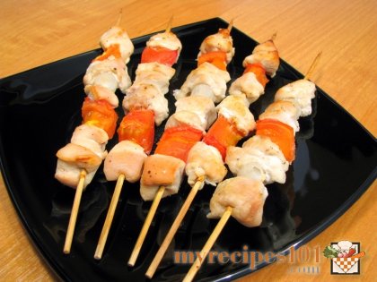 Home style chicken kebabs, marinated in vinegar