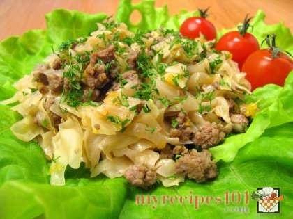 Cabbage stewed with ground meat and oranges.
