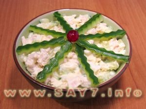 Salad with chicken filet and cucumbers