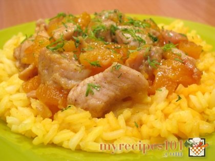Fried turkey filet with dried apricots