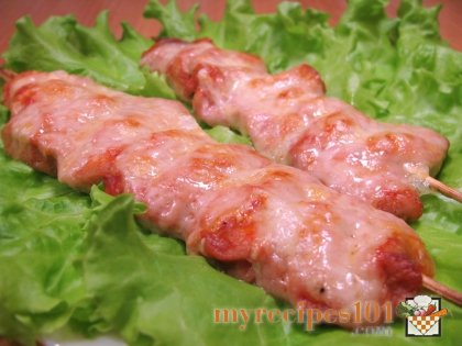Fried pork on skewers