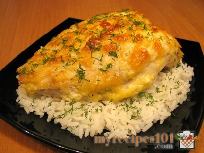 Chicken breast under the sour cream and garlic sauce