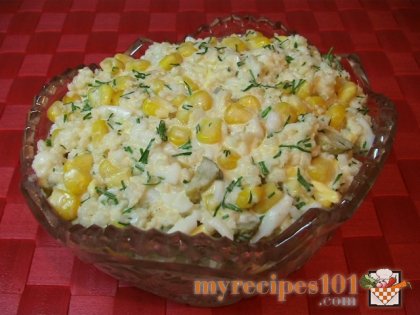 Salad with krill meat