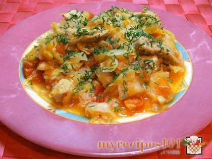 Cabbage Stew with pork and tomatoes