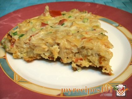 Omelet with tomatoes and potatoes